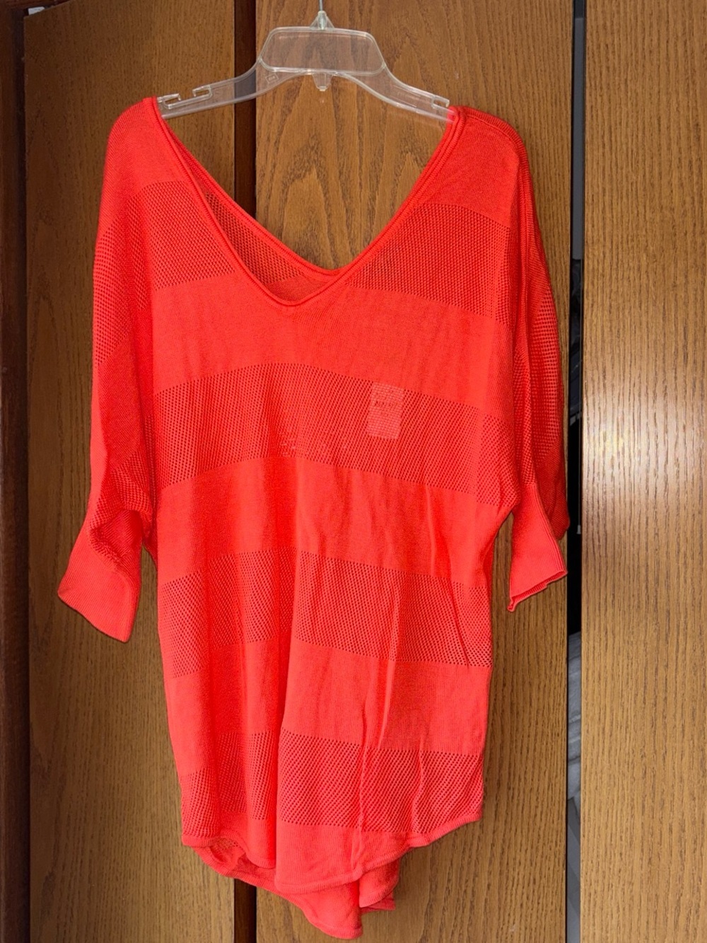 Express Coral Red Open-Weave Knit Top NWT